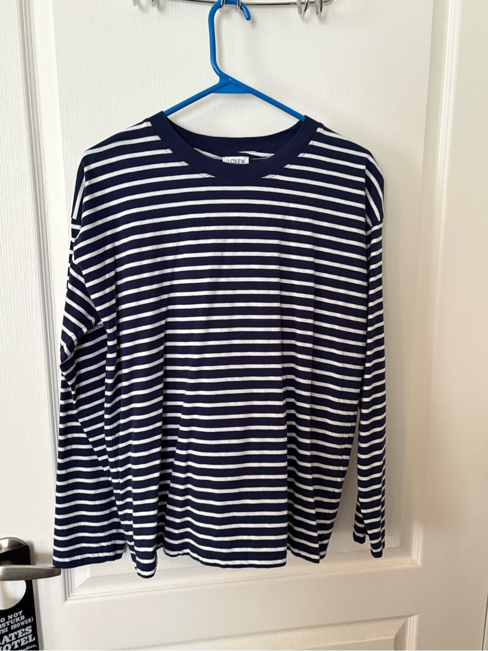 J. Crew Factory Navy and White Striped Long Sleeve Top